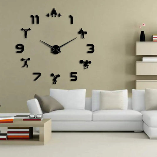 Powerlifting Wall Clock – Giant DIY Mirror Effect Gym Wall Decor