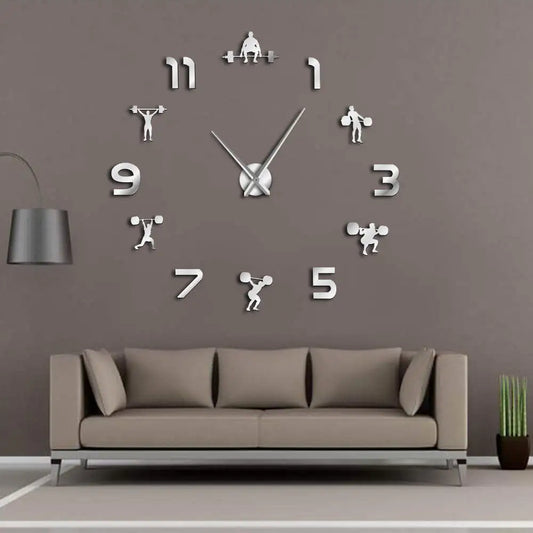Powerlifting Wall Clock – Giant DIY Mirror Effect Gym Wall Decor
