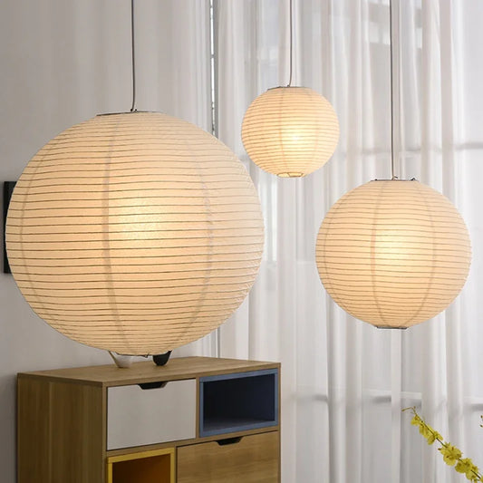 Wabi-Sabi Pendant Lamp – Japanese Style Round Rice Paper Hanging Light